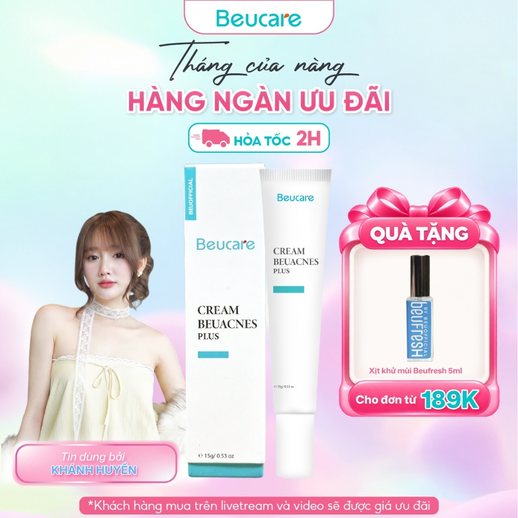 Kem giảm mụn nhanh 24h BEUACNES PLUS mụn trứng cá, chiết xuất rau má, hỗ trợ mờ thâm mụn 15g