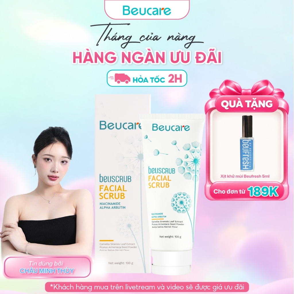 Tẩy tế bào chết da mặt BEUCARE trà xanh ,thấm hút dầu thừa , làm sạch da, dưỡng ẩm, sáng da 100g