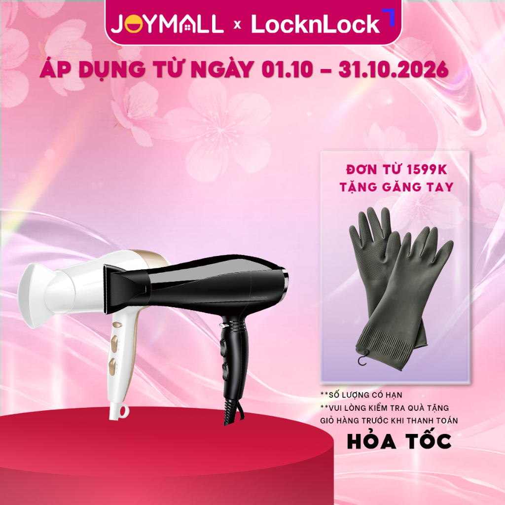 Máy Sấy Tóc LocknLock ENA146BLK - Đen, 2000-2300W, Kèm Đầu Dẹp Tạo Kiểu