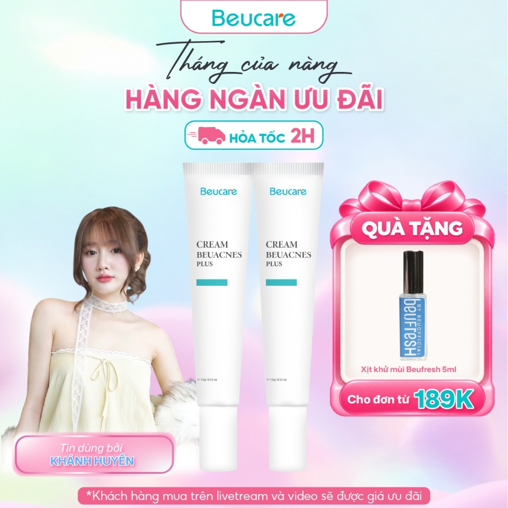 Combo 2 kem giảm mụn nhanh 24h BEUACNES PLUS mụn trứng cá, chiết xuất rau má, hỗ trợ mờ thâm mụn 15g