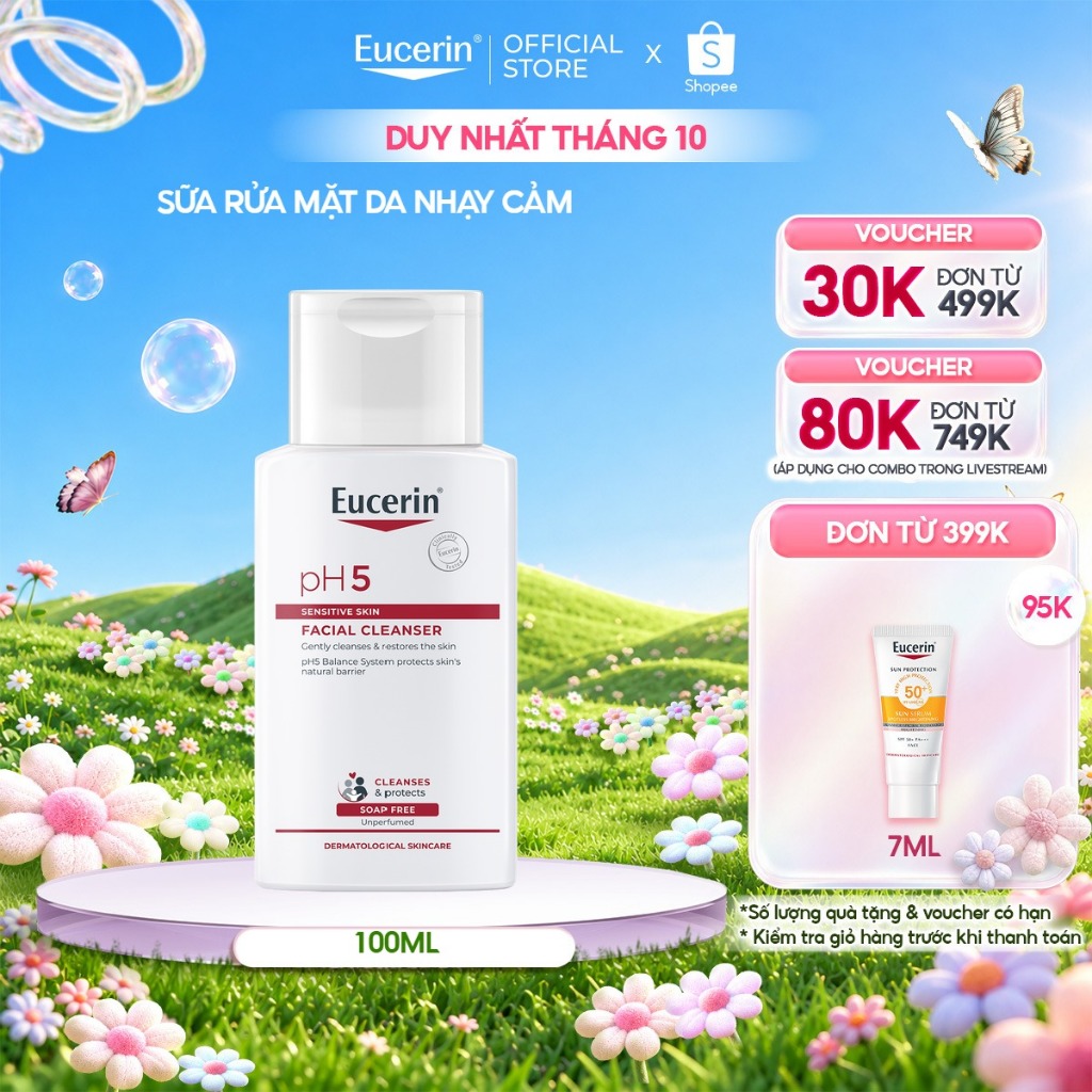 Sữa Rửa Mặt Dịu Nhẹ Cho Da Nhạy Cảm Eucerin pH5 Sensitive Skin Facial Cleanser 100ml | Skincare