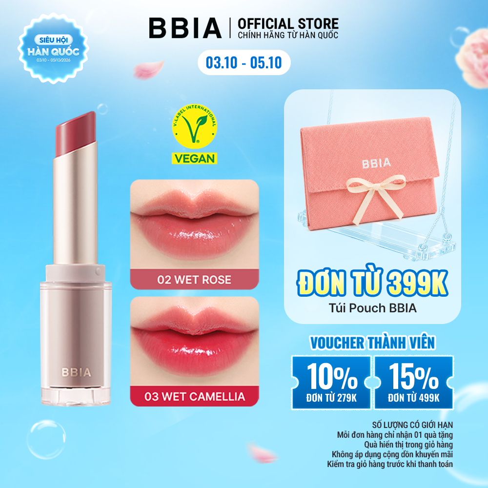 Son thỏi tint bóng căng mọng, dưỡng ẩm mềm mịn BBIA Ready To Wear Water Lipstick 3g