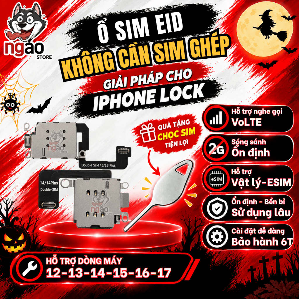 Ổ SIM EID cho iPhone Lock - Hỗ Trợ 2 SIM - Có Thể Add Được ESIM - Hỗ trợ dòng máy 12-17