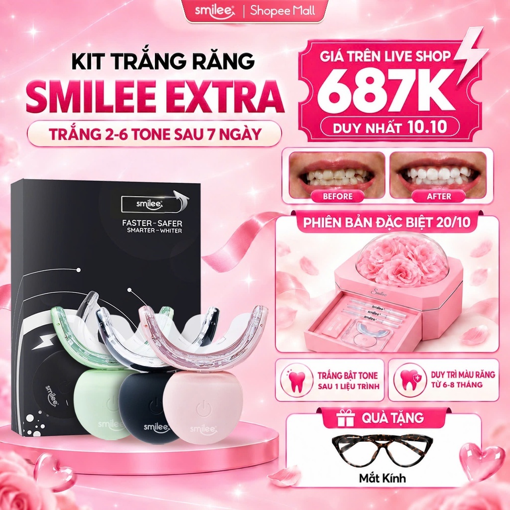 [574K LIVE SHOP] Bộ Kit Trắng Răng Smilee Extra Tẩy Trắng Răng Tại Nhà Bản 20/10, Quà Tặng Người Yêu Ý Nghĩa KOC
