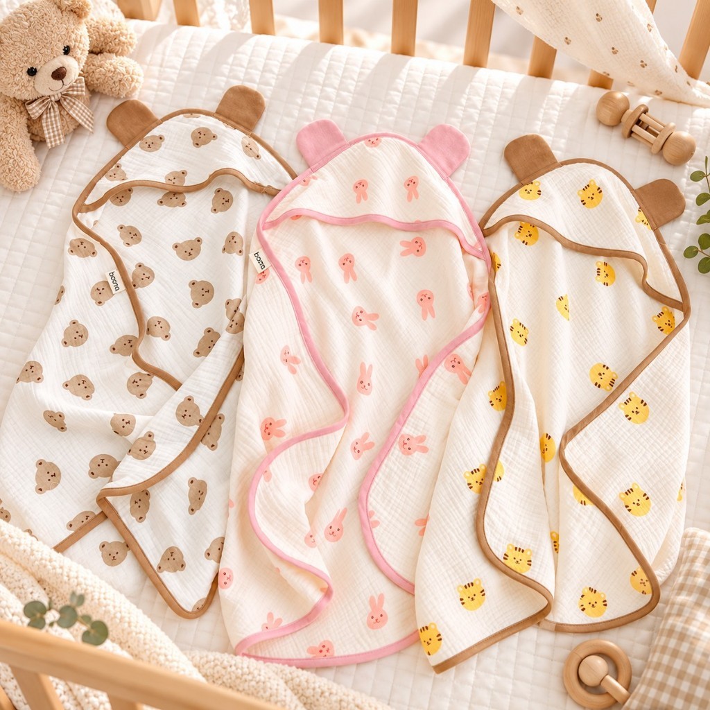 Khăn quấn ủ sơ sinh đa năng Boona, Molli, Mipbi vải sợi Muslin cao cấp làm khăn choàng tắm,ủ, cho bé