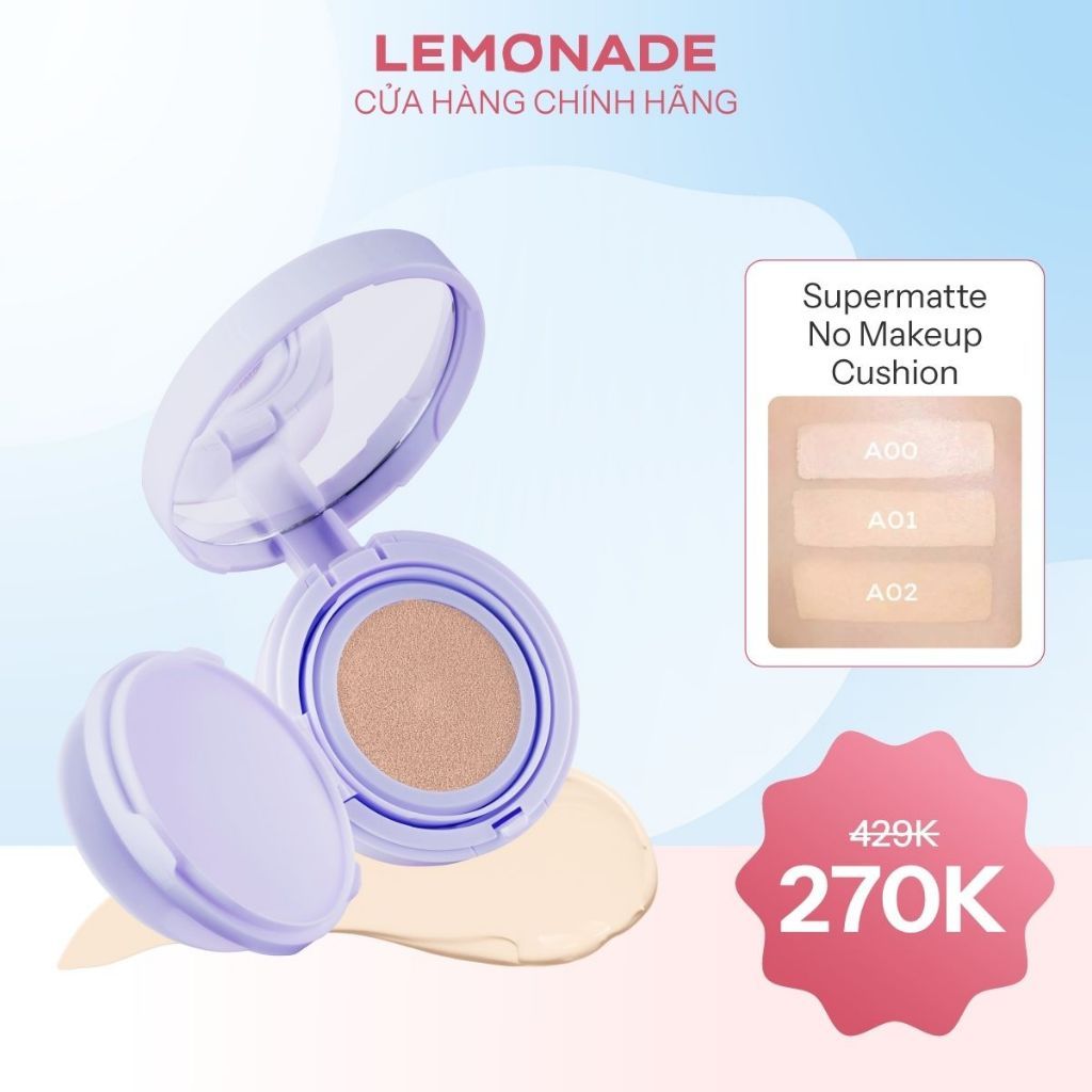 Phấn nước mỏng nhẹ kiềm dầu thuần chay chống nắng Lemonade SuperMatte No Makeup Cushion 15g
