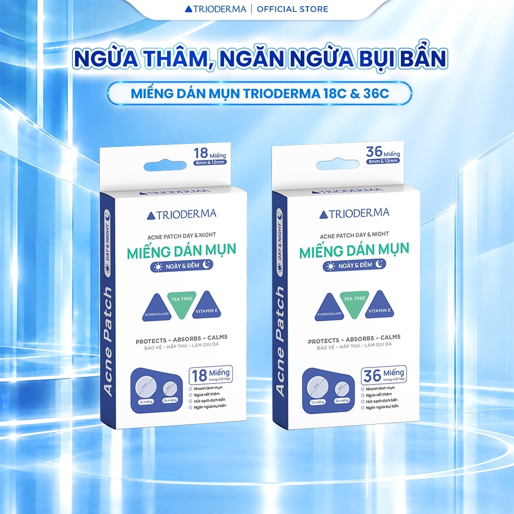 Miếng Dán Mụn Trioderma Mỏng Nhẹ, Hút Mụn Sạch, Giảm Thâm, Ngăn Bụi Bẩn, Làm Dịu Da Acne Patch Day & Night 18/36 Miếng
