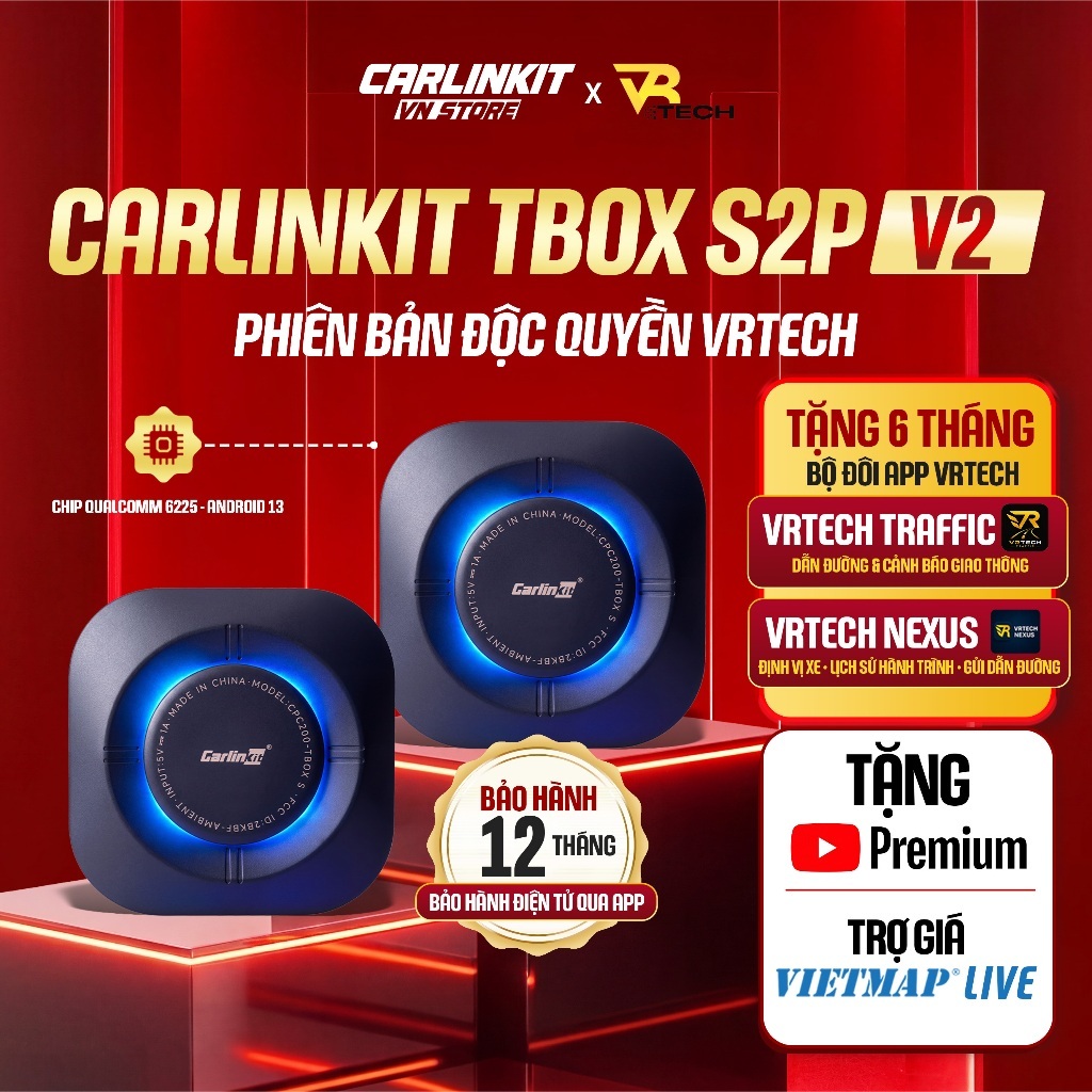 Carlinkit TBOX S2P 6225 V2 2026, Android Box Ô Tô, Android 13, QCM 6225, Apple CarPlay, Android Auto