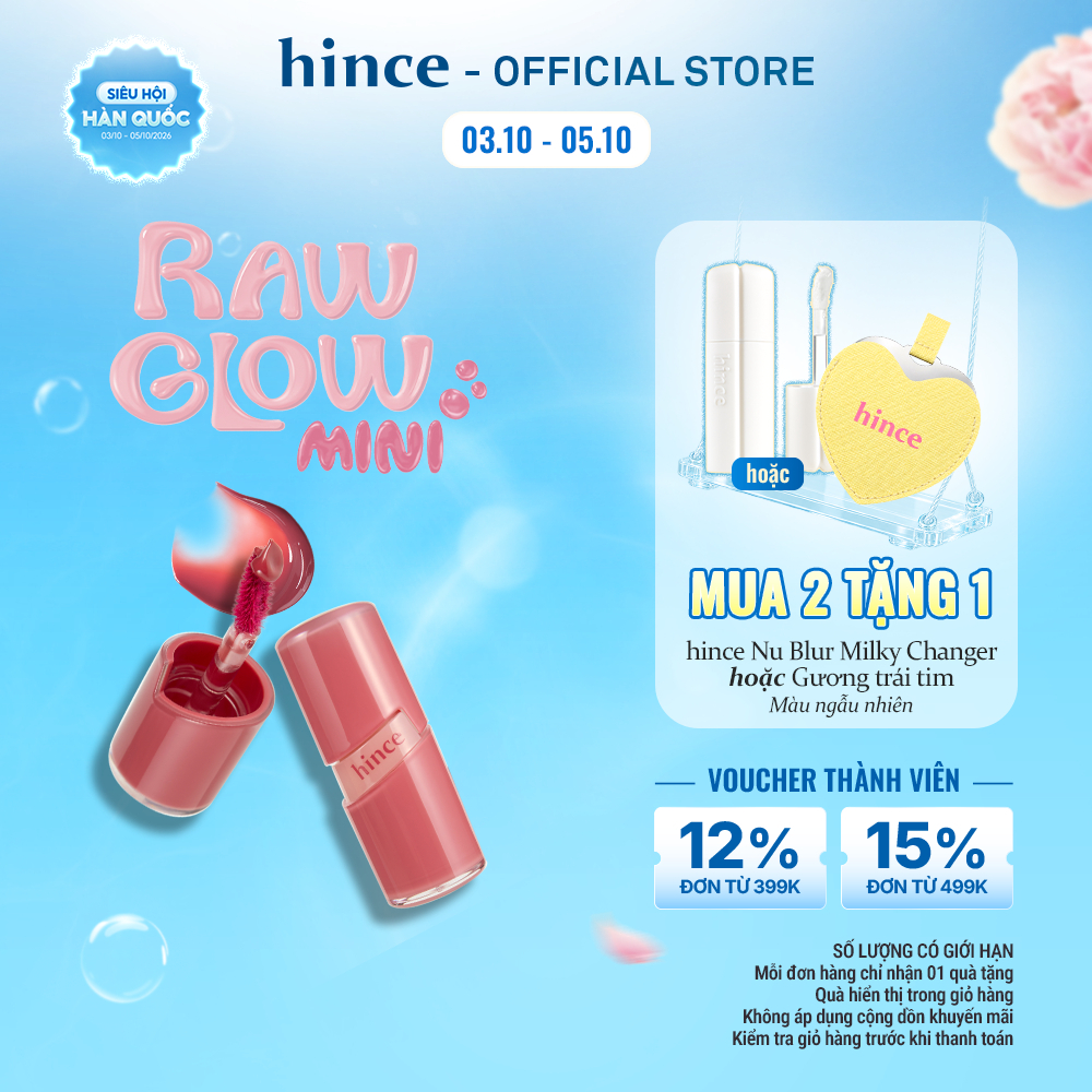 [Mini] Son gel tint căng bóng tự nhiên hince Raw Glow Gel Tint Mini