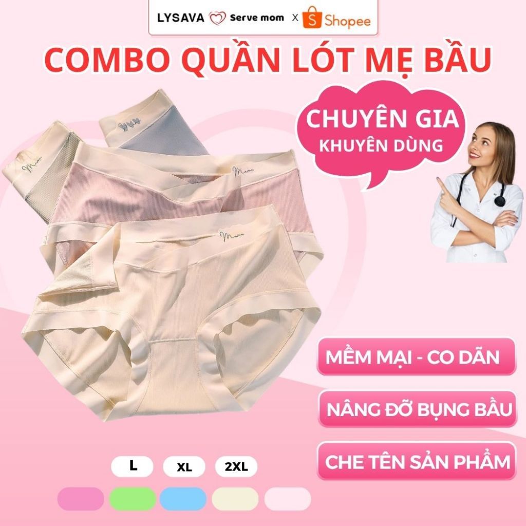 Combo 5 Quần Lót Bầu Thun Tăm Lạnh Kháng Khuẩn Lysava, Quần Chip Bầu Cạp chéo Bigsize, Không Lộ Viền, Co Giãn Tốt QL6