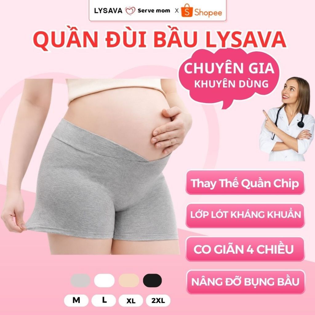 Quần Đùi Bầu Mặc Trong Váy LYSAVA Cạp Chéo Che Bụng Chất Thun Cotton Co Giãn 4 Chiều Có Lớp Lót Kháng Khuẩn Bigsize QD7