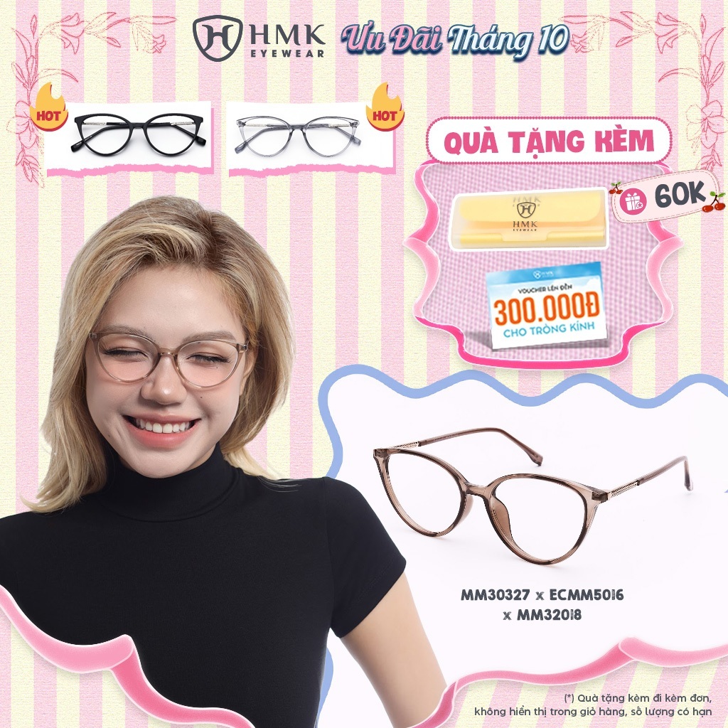 Kính Mắt Mèo Trendy HMK Eyewear Nhựa Thời Trang Hiện Đại Lắp Được Cận - MM30327 x ECMM5016 x MM32018