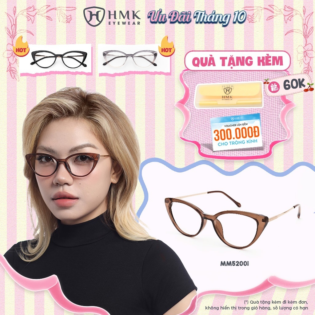Gọng Kính Mắt Mèo HMK Eyewear Nhựa Kim Loại Cá Tính Thời Trang Nam Nữ - MM52001