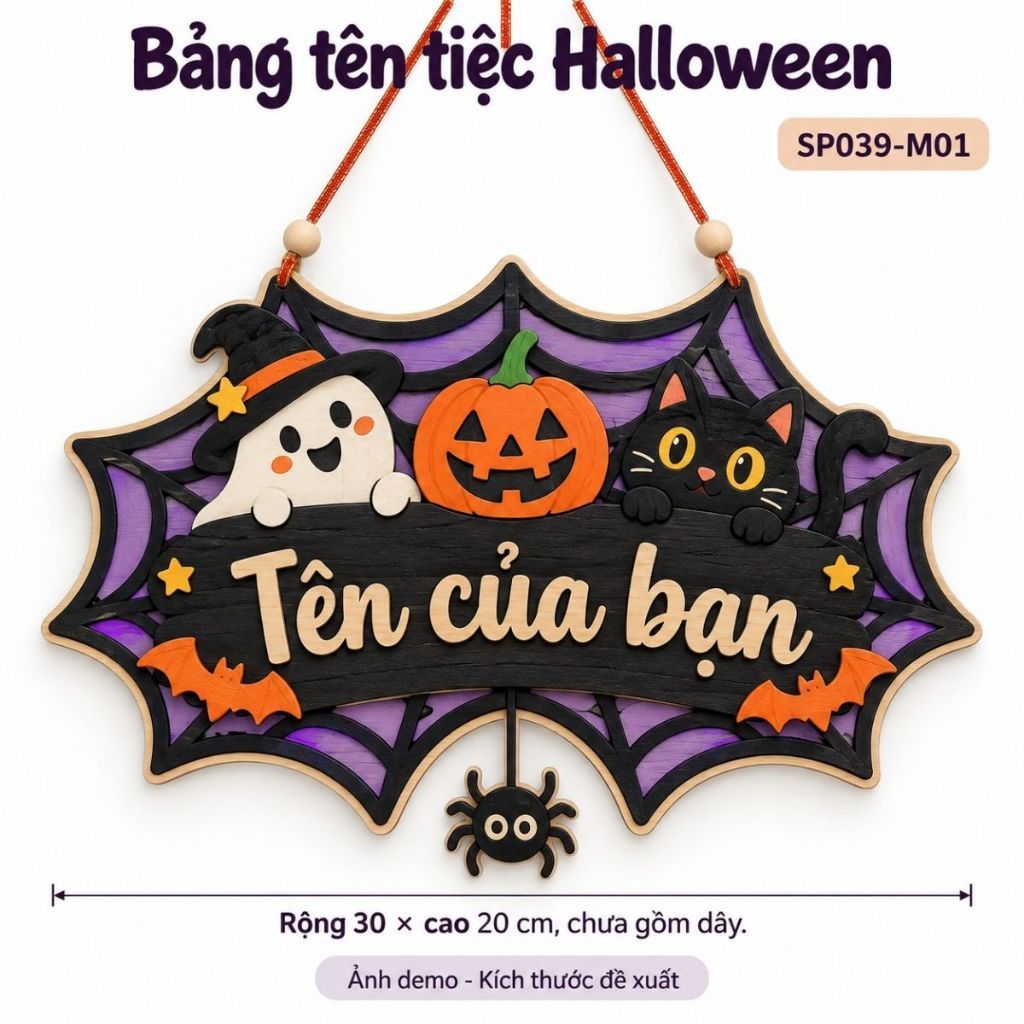 Bảng Gỗ Tên Tiệc Halloween 30x20cm Có Dây Treo Cá Nhân Hóa Tên — ảnh listing minh họa
