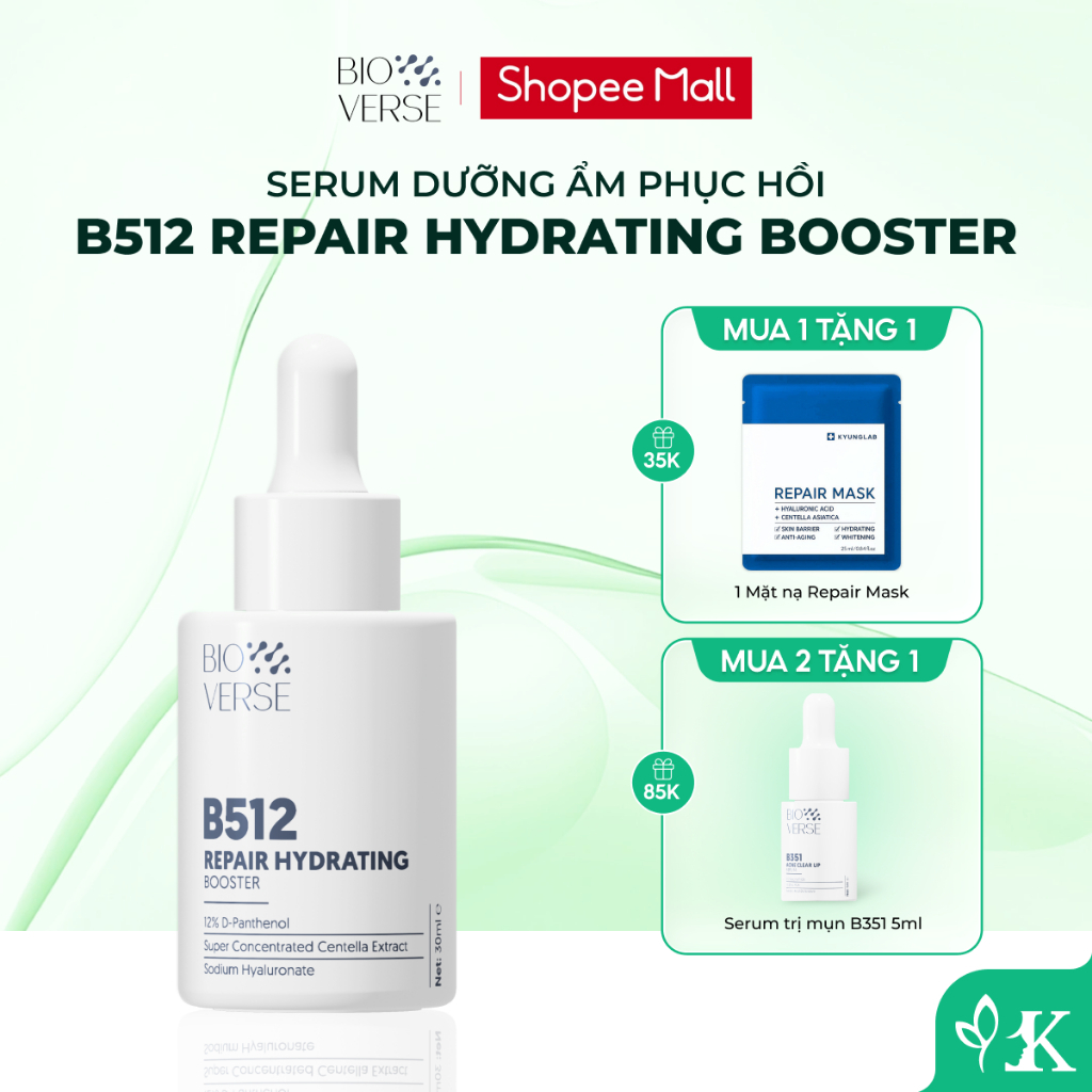 Serum dưỡng ẩm phục hồi Bioverse B512 Repair Hydrating Booster làm dịu cho da căng bóng 30ml