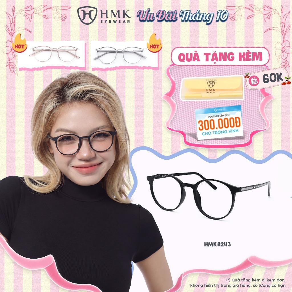 Gọng Kính Cận Nam Nữ Chất Liệu Nhựa Dẻo HMK Eyewear Dáng Oval Thời Trang Dễ Mang - HMK8243