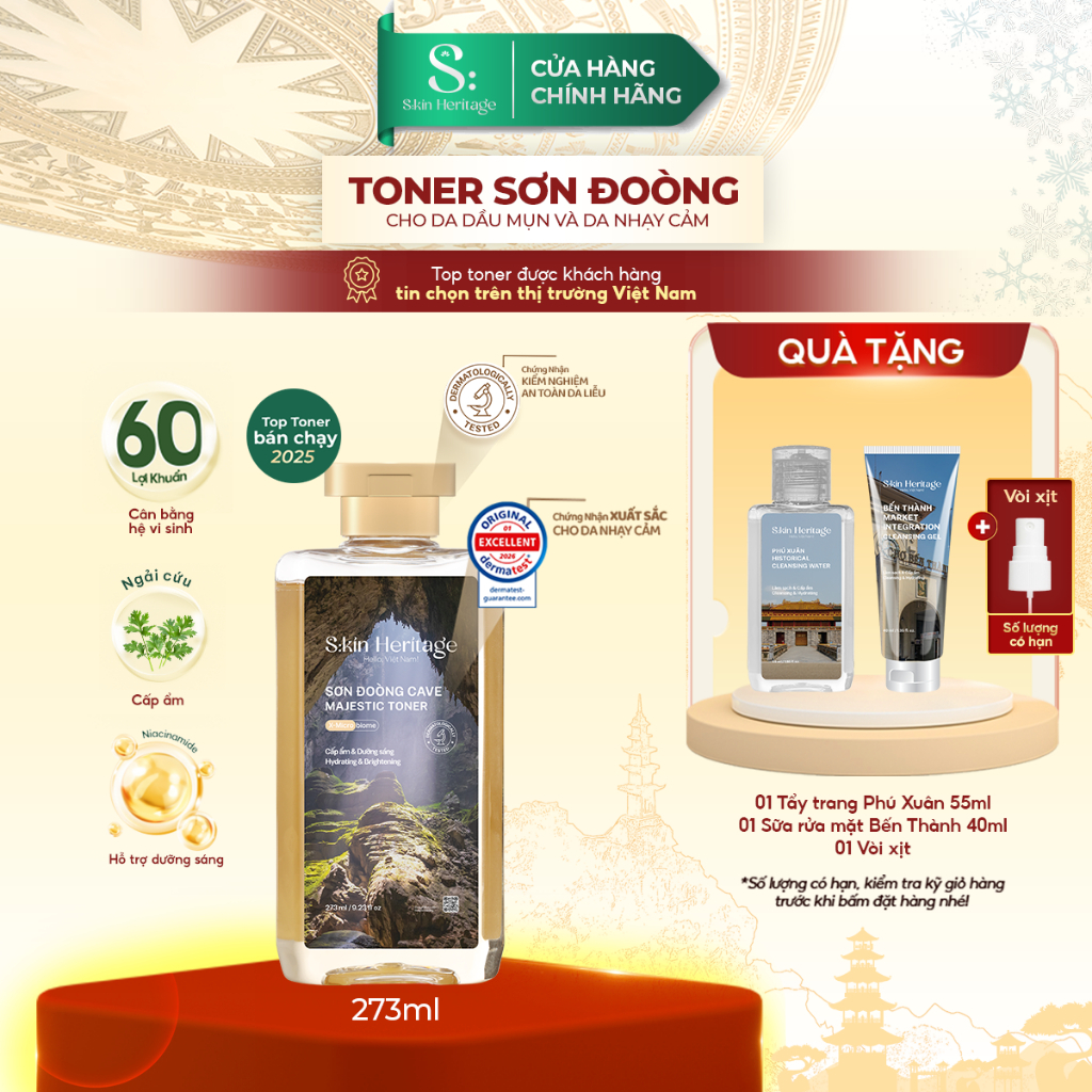 Toner Sơn Đoòng Skin Heritage dưỡng ẩm và hỗ trợ dưỡng sáng da cho da dầu mụn, nhạy cảm 273ml