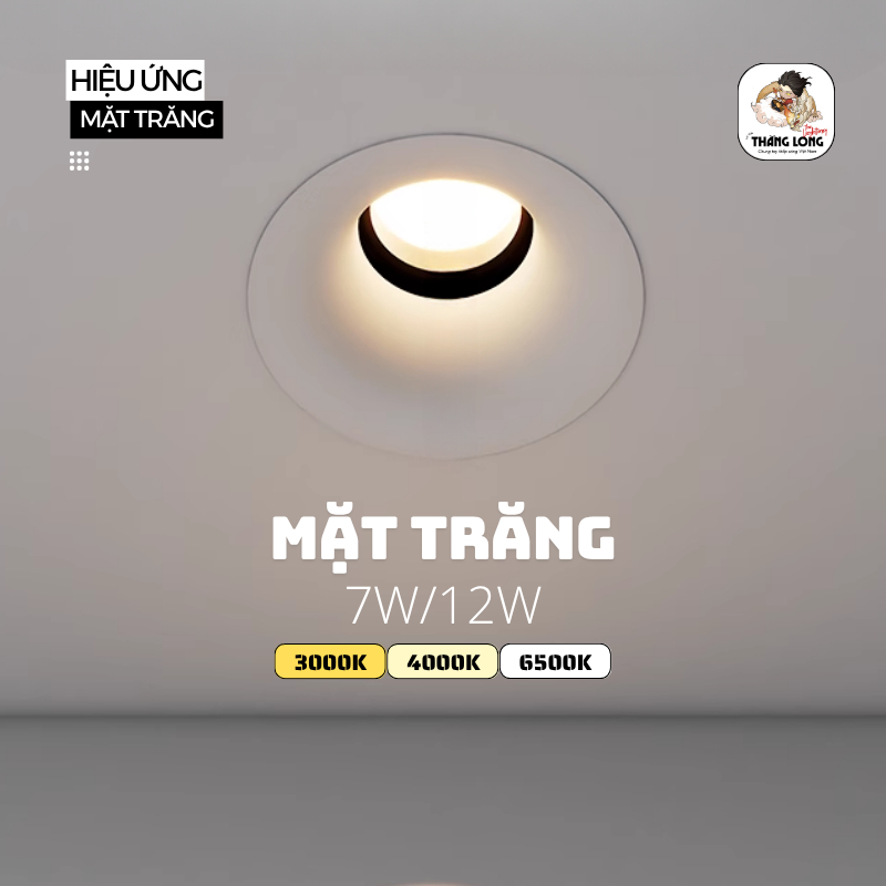 Bộ đèn Âm Trần Chống Chói Mặt Trăng Spotlight (by MD Ledlighting), (công suất: 7W/12W), (ánh sáng: 1 màu/3 màu)