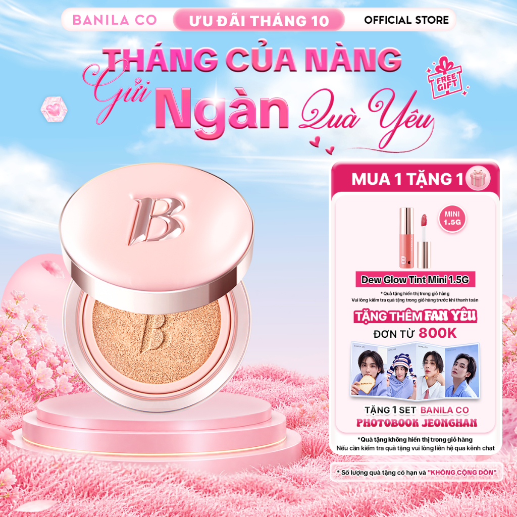 Phấn Nước Mỏng Mịn Trong Trẻo  Banila Co Essence Skin Pink Cushion SPF50+ Pa+++ Cho Lớp Nền Căng Bón