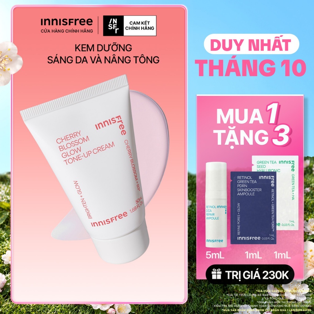 Kem nâng tông, dưỡng sáng làm đều màu da từ hoa anh đào INNISFREE Cherry Blossom Tone Up Cream 50ml