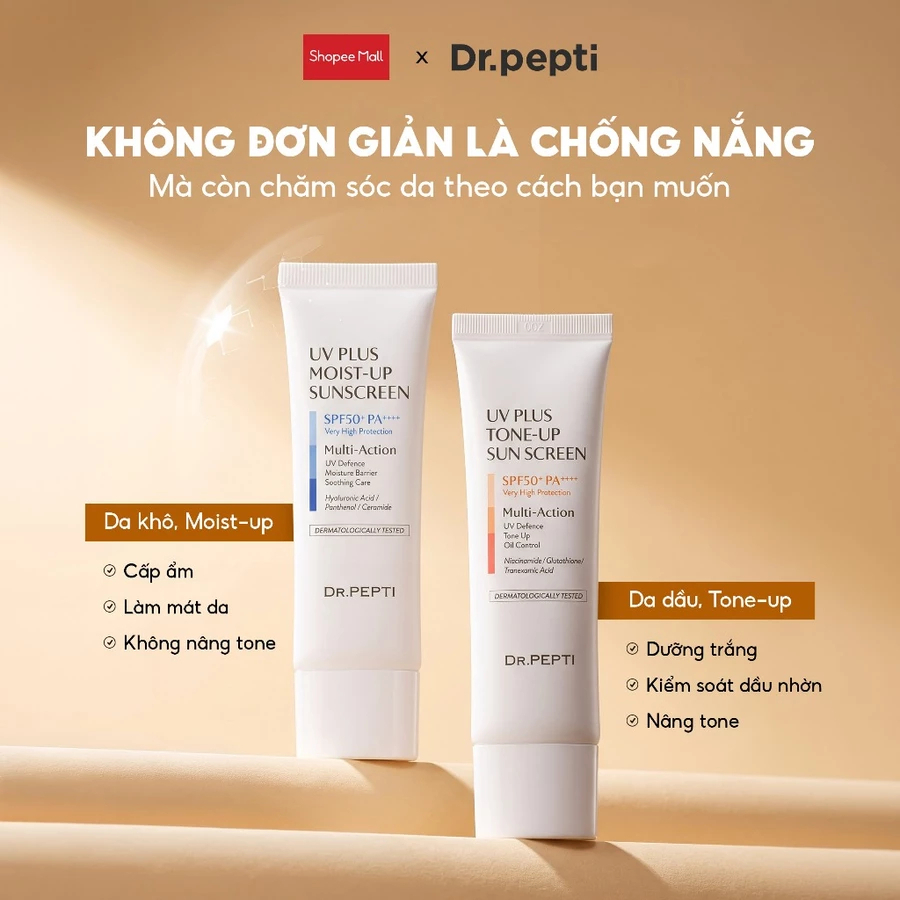 [TH] Kem Chống Nắng Dr.PEPTI Tone-Up & Moist-Up 50ml | Chống Nắng, Kiềm Dầu, Dưỡng Sáng, Cấp Ẩm