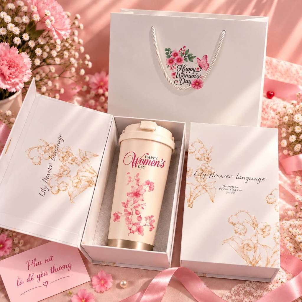 Set Quà Cao Cấp Ly Giữ Nhiệt 550ml Flower Giữ Nhiệt Nóng Lạnh Tốt – Hộp Quà…