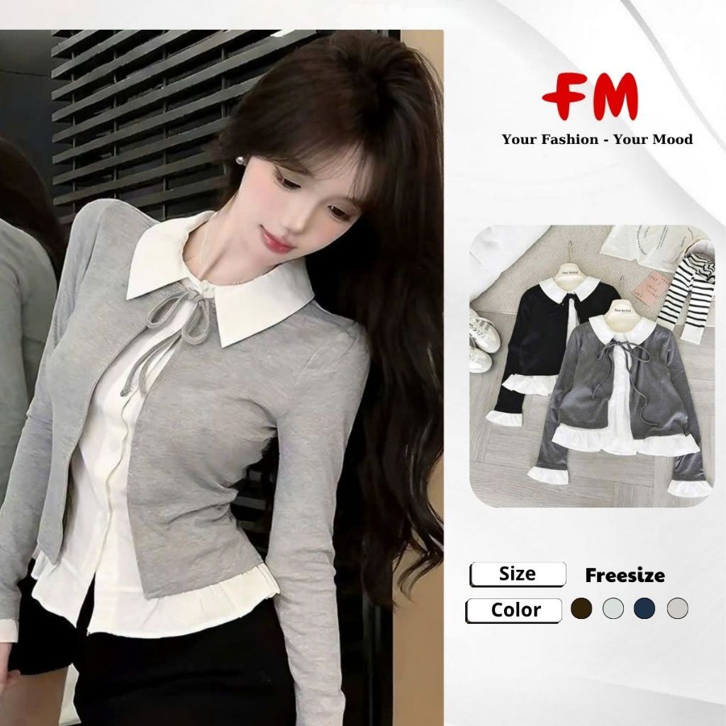 FMSTYLE Áo Kiểu Nữ Tay Dài cổ bẻ lai bèo phối khoác Freesize Nhiều Màu xinh 26090998