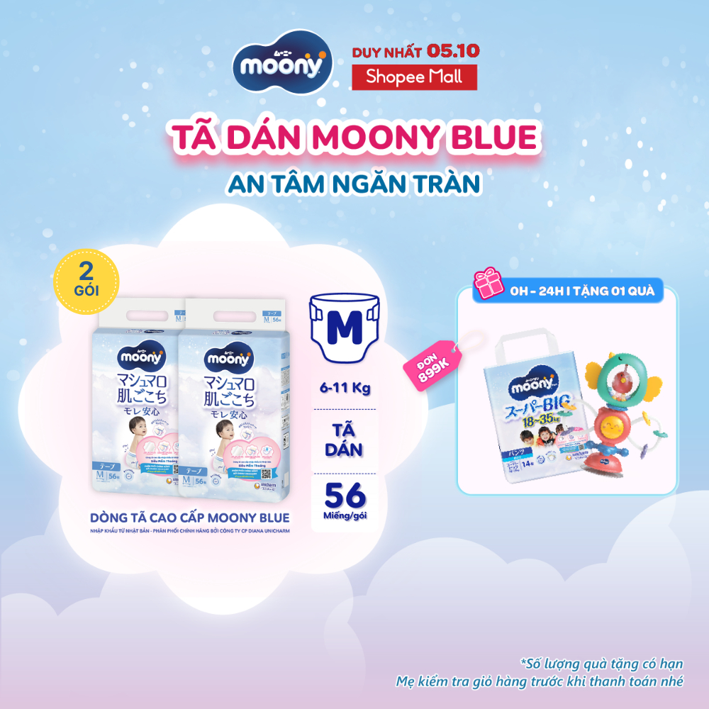 [V] Combo 2 tã dán cao cấp Moony NB90/S84/M56/L54 - Nhập khẩu từ Nhật Bản (tặng miếng ngẫu nhiên)