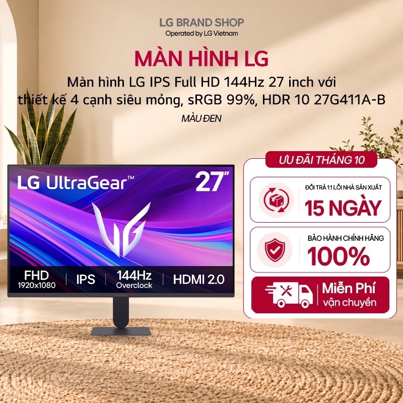 [Chỉ giao miền Nam/Bắc] Màn hình gaming LG IPS Full HD 144Hz với thiết kế 4 cạnh siêu mỏng, sRGB 99%, HDR 10, 1ms MBR