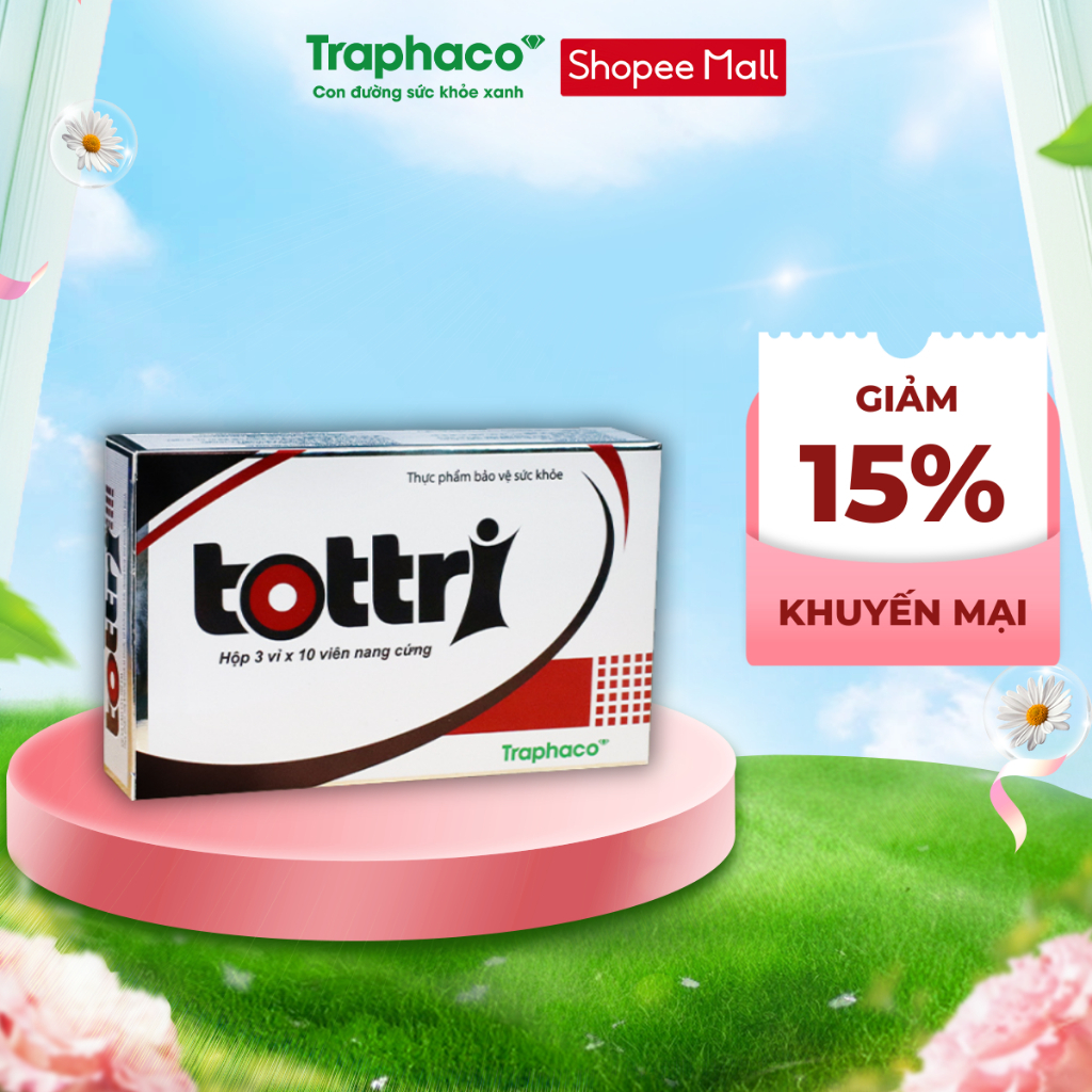 TPBVSK Tottri - Co Búi Trĩ, Hỗ Trợ Giảm Các Triệu Chứng Trĩ Nội, Trĩ Ngoại, Táo Bón Hộp 3 Vỉ x10 Viên [Che tên]