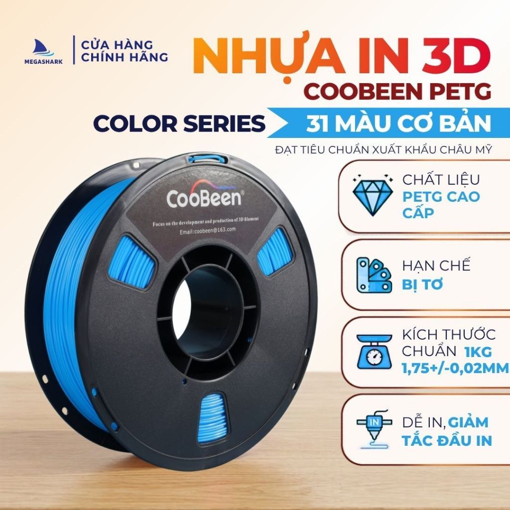 Nhựa In 3d PetG Coobeen 1,75mm 1kg - Megashark - Tiêu chuẩn xuất khẩu Châu Mỹ…