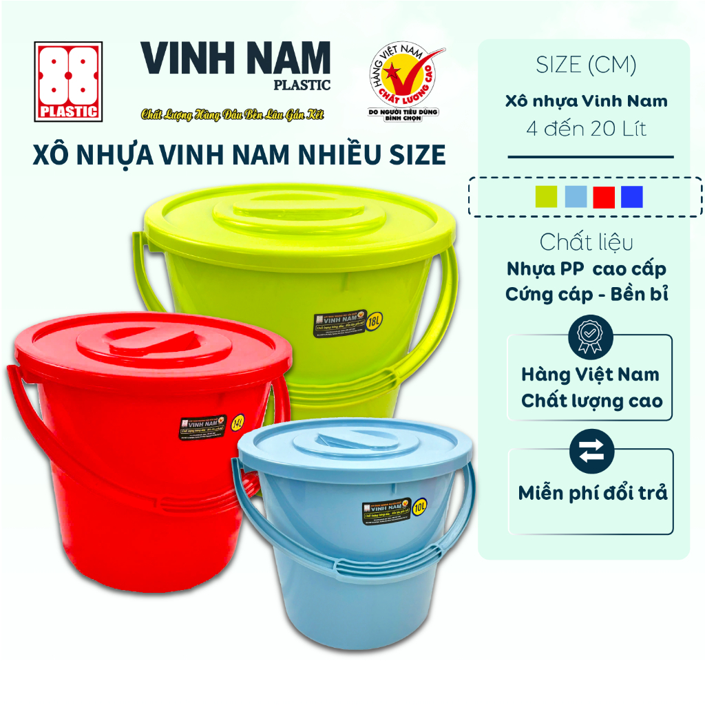 Xô Nhựa Có Nắp Ko Nắp 4 Lít Đến 20 Lít Vinh Nam Plastic Xô Nhựa Có Quai Xách Xô Nước Mã 365 - 373
