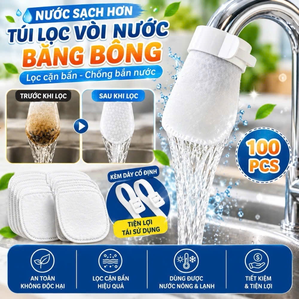 Combo 100 Túi lọc vòi nước đa năng Giữ cặn bẩn Tạp chất Cải thiện chất lượng…