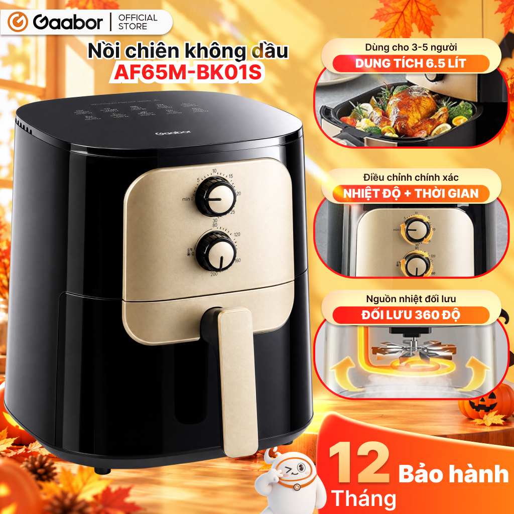 Gaabor Nồi chiên không dầu 6.5 lít AF65M-BK01A / BK01S công suất mạnh 1400W menu 10 chế độ nấu, bảo 