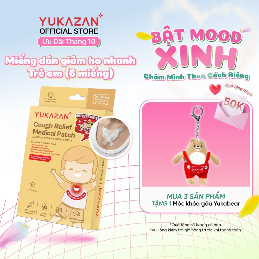 Miếng Dán Giảm Ho Yukazan Cho Trẻ Em - Hộp 6 Miếng - Hỗ Trợ Dễ Chịu Khi Ho