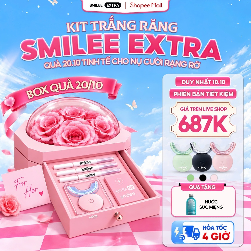 [GIÁ 574K LIVE ECOGO] Bộ Kit Trắng Răng SMILEE EXTRA phiên bản mới, làm trắng răng từ 3-6 tone tại n