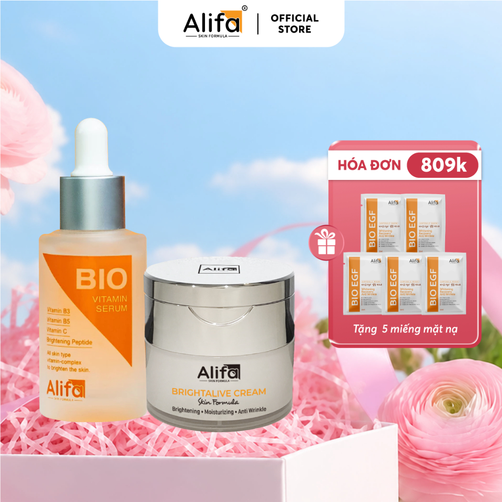 Combo 5: Kem dưỡng ẩm Brightalive Cream Alifa 50ml + Serum dưỡng trắng da BIO Alifa Vitamin 35ml