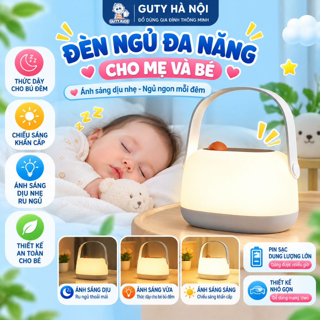 Đèn Ngủ Cho Bé Ánh Sáng Dịu Nhẹ – Đèn Ngủ Đầu Giường Cho Mẹ Và Bé, Đèn Thức Đêm Bú Đêm, Chiếu Sáng Khẩn Cấp