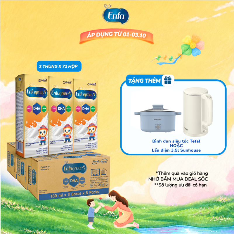 Combo 3 Thùng 24 Hộp Sữa Pha Sẵn Enfagrow A+ 180ml với DHA Hỗ Trợ Phát Triển Não Bộ Cho Trẻ