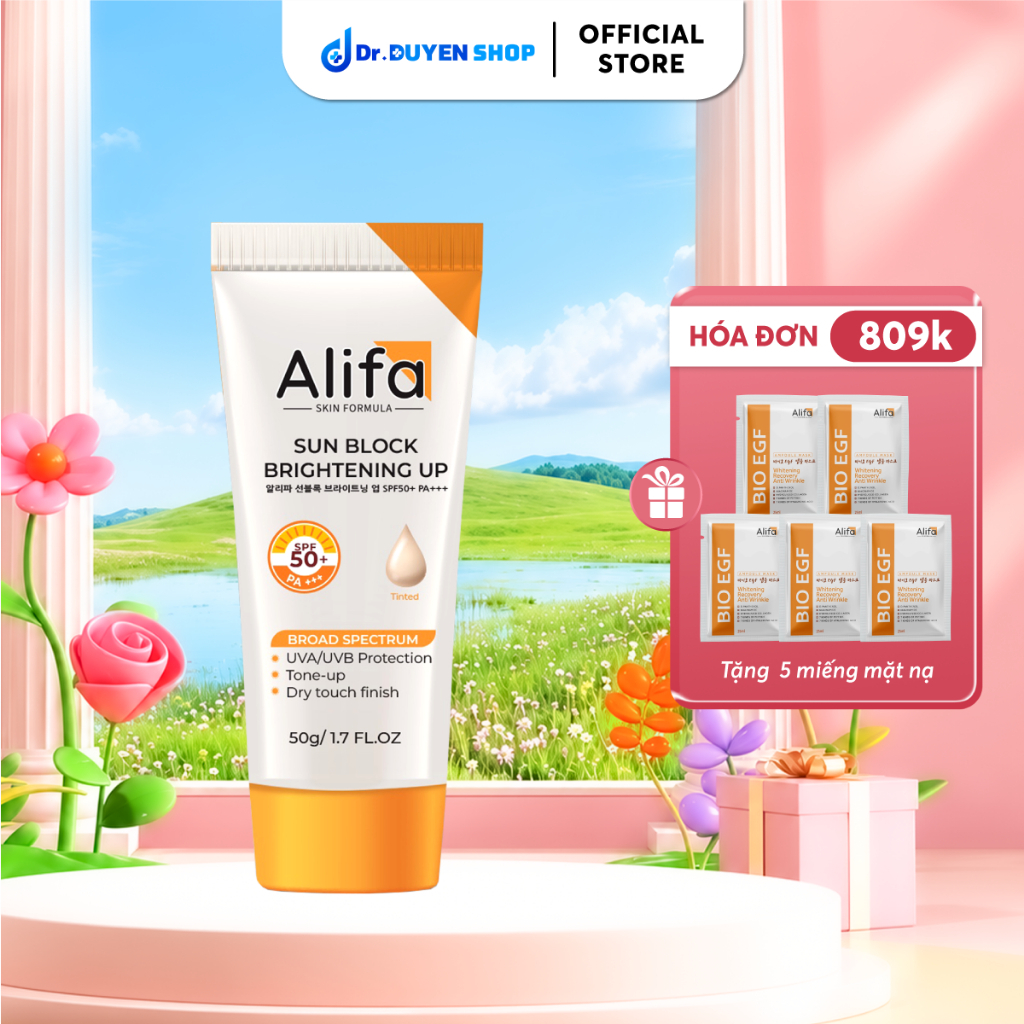 Kem chống nắng cho mặt Sun Block Brightening Up Alifa 50g, SPF50+ PA+++, nâng tone, dưỡng da trắng m