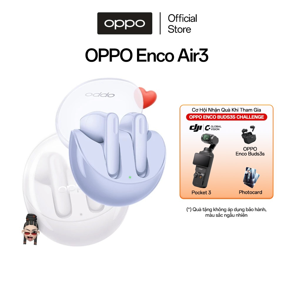 Tai Nghe Bluetooth Không Dây OPPO Enco Air 3 - Tím, Trắng | Âm Thanh Vòm, Khử Ồn AI, Pin 26 Giờ