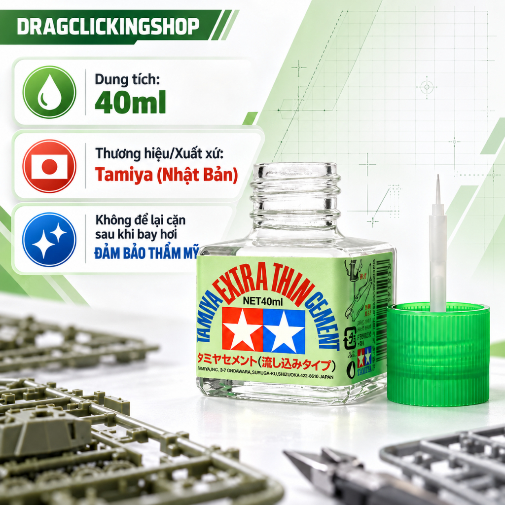 Keo Dán Mô Hình Nhựa Siêu Lỏng Tamiya Extra Thin Cement (Nắp Xanh Lá) - 40ml - Mã 87038