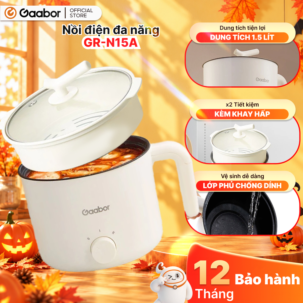 Hannah Olala x Gaabor Nồi điện đa năng GR-N15A dung tích 1.5 Lít công suất 600W đa năng siêu tiện lợ