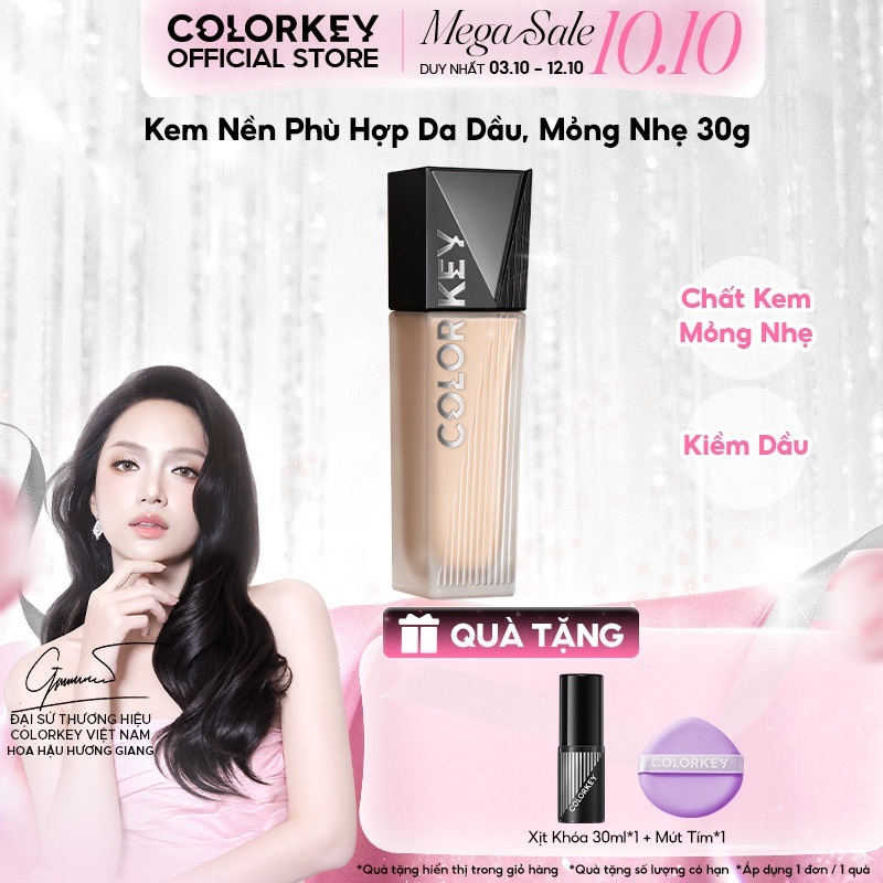 Kem Nền Colorkey Cho Da Dầu 30g - Mỏng Nhẹ Tự Nhiên, Kiềm Dầu, Không Mốc Nền, Lâu Trôi