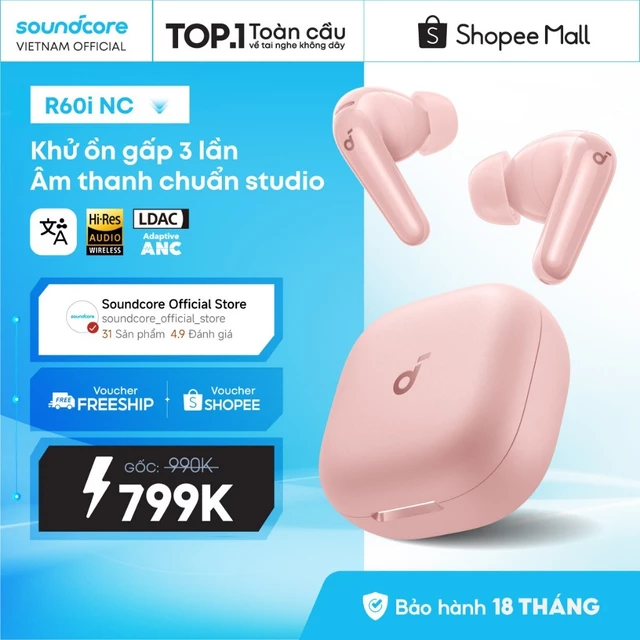 Tai nghe bluetooth ANC Soundcore R60i NC / R50i NC | Hires Audio | Chống ồn đến 52dB | Pin 50h | Phiên dịch
