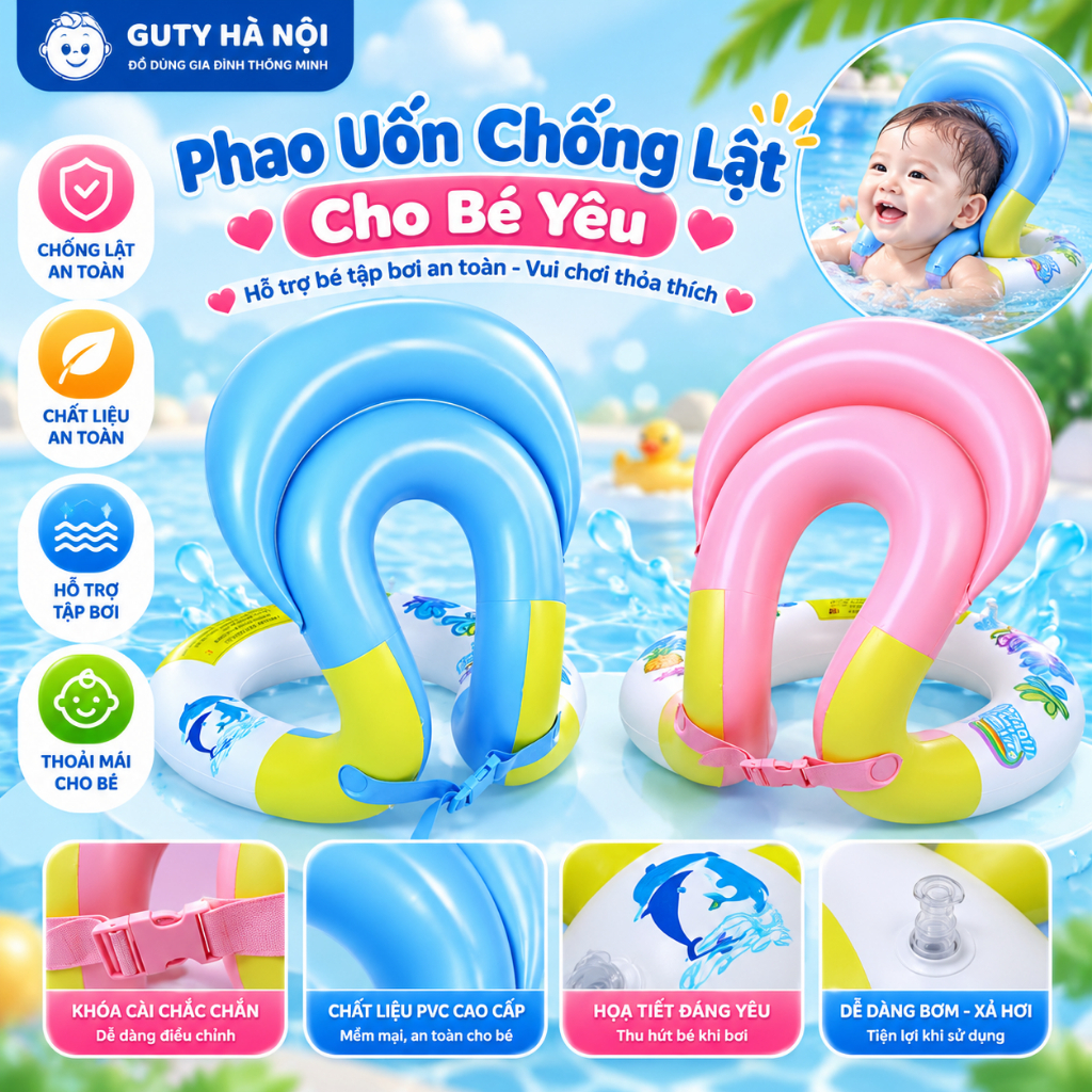 Phao Bơi Trẻ Em Có Đỡ Cổ Và Thân, Phao Tập Bơi Cho Bé, Nhựa PVC Mật Độ Cao, Mềm Mại Ôm Sát Thoải Mái