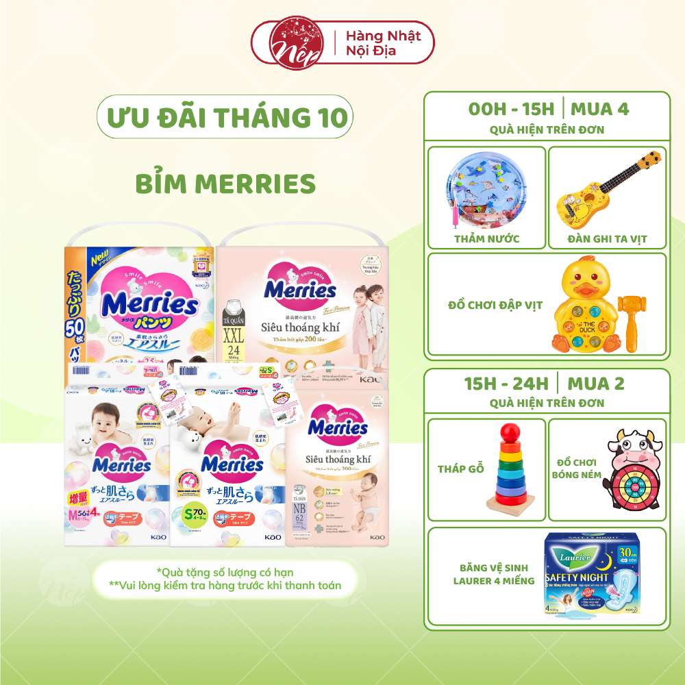Tã/bỉm quần Merries NB76+6/S70+6 /M56+4/ M52+6/L44+6/XL38+6 - nepshop1