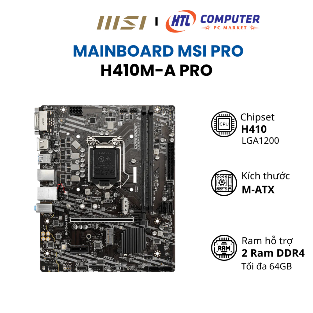 Mainboard MSI H410M-A PRO ( Chipset Intel H410 - socket LGA1200 - DDR4 - mATX ) - Bảo Hành Chính Hãn
