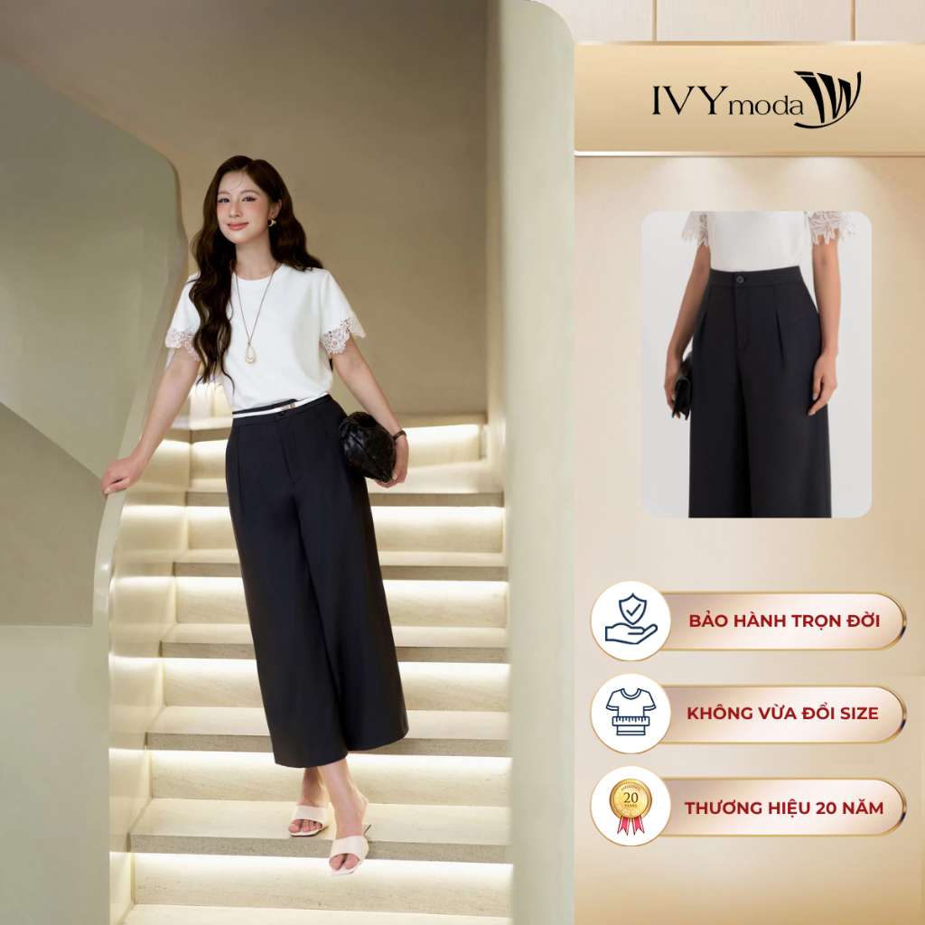 Quần dài ống suông dáng lửng tôn dáng chân dài công sở dạo phố tôn dáng IVY moda MS 22M9496