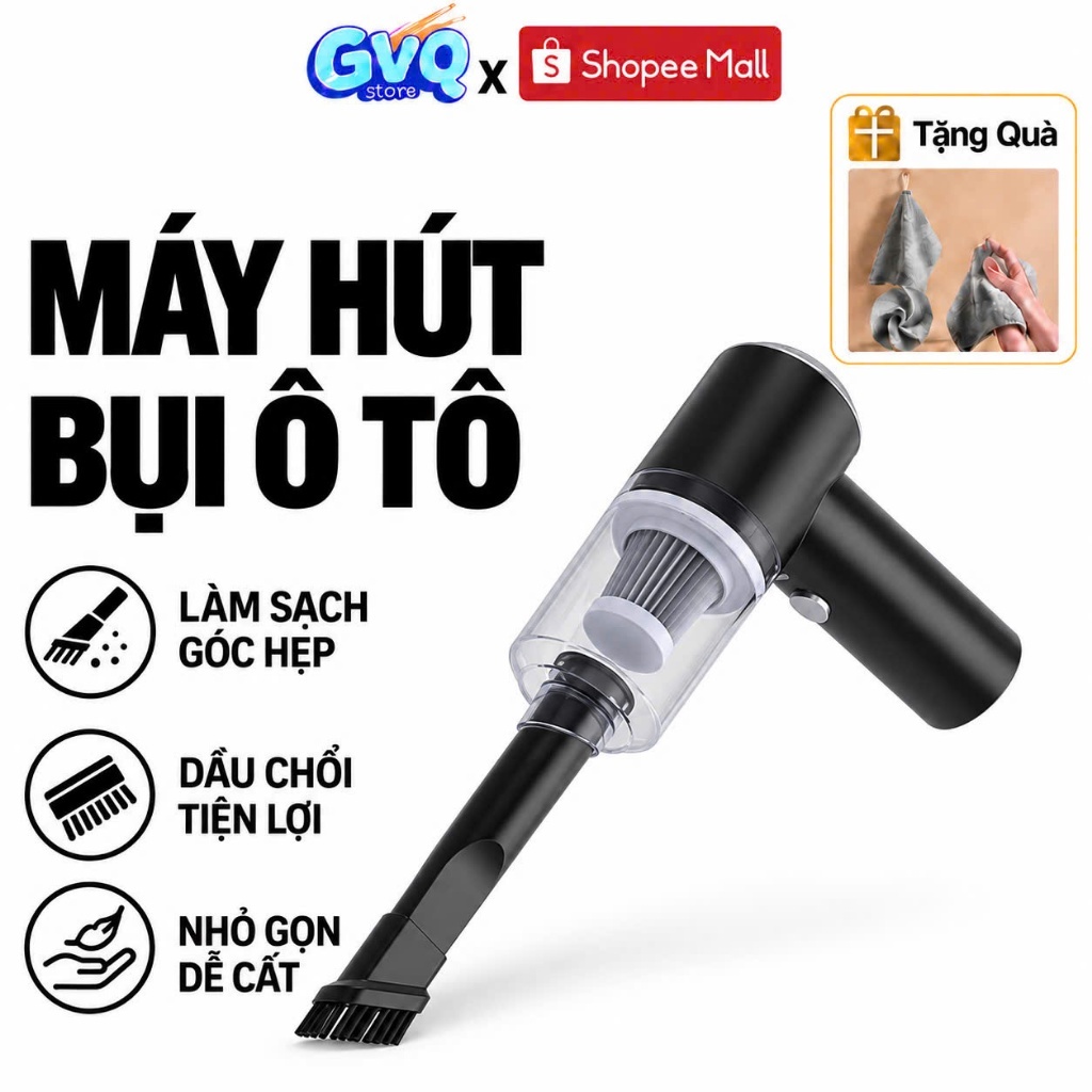 Máy Hút Bụi Ô Tô GVQ Store Cầm Tay Thiết Kế Không Dây Sạc Điện Nhỏ Gọn Lực Hút Cực Mạnh Nhanh Chóng